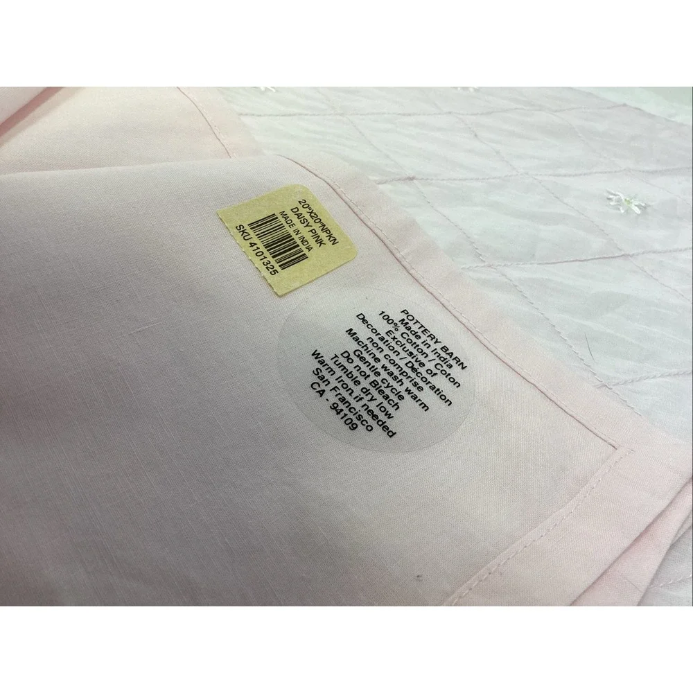 (7) Pottery Barn Pink Daisy Embroidered Placemats &Matching Napkins India Cotton
